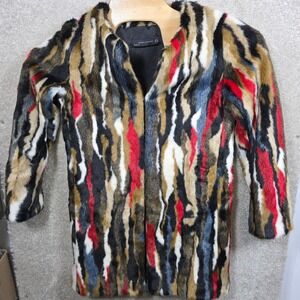 Zara Multicolor Faux Fur Coat - Red, Black, Brown, White, Blue